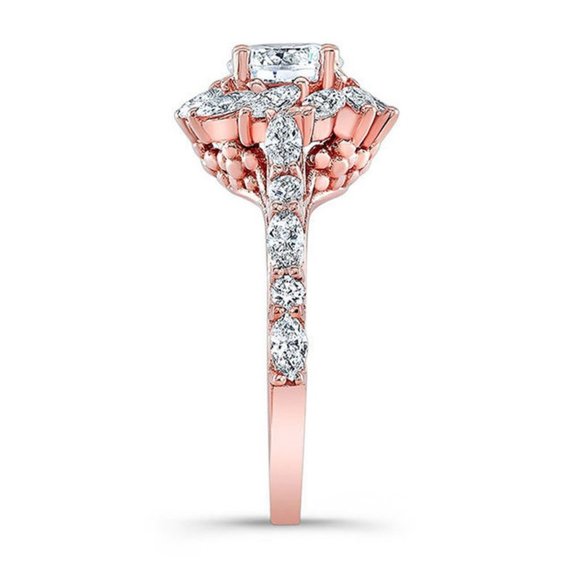 NEW Rose Gold Marquis Round Diamond Flower Ring - Picture 3 of 7